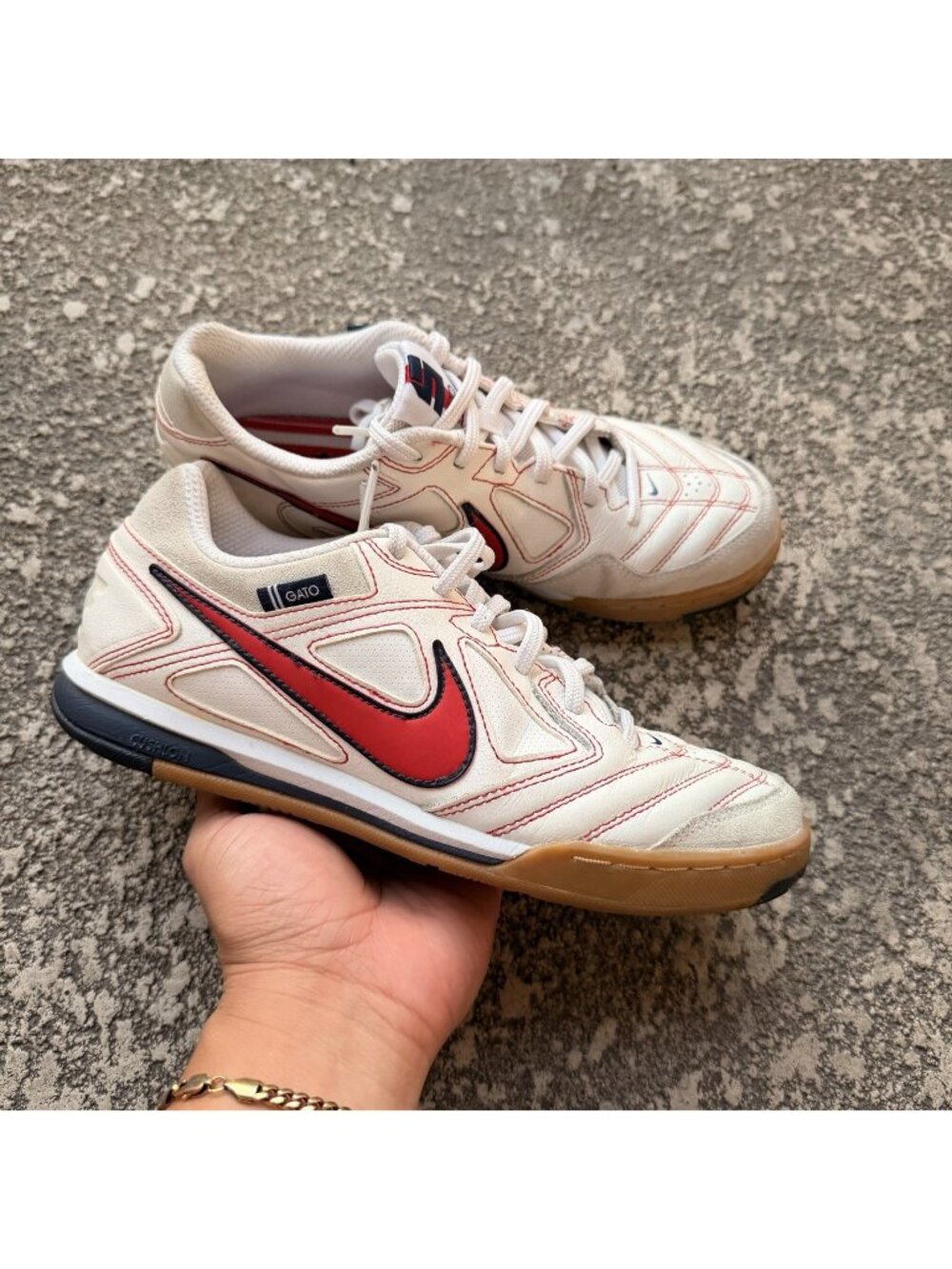 Nike Gato Men's Size 6 White Red Gum Leather Athletic Shoes IB8509 100